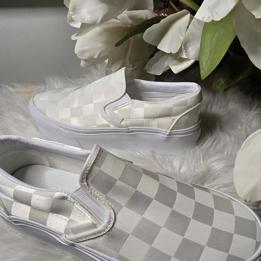 Vans Classic Slip-On Stackform Satin Checkerboard White New